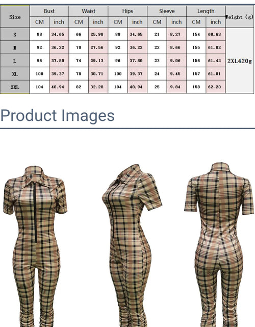 Load image into Gallery viewer, (Free Shipping)(Tariff included in price) Summer jumpsuit for women trendy plaid pattern high waistline, skinny fit, and zipper detail.
