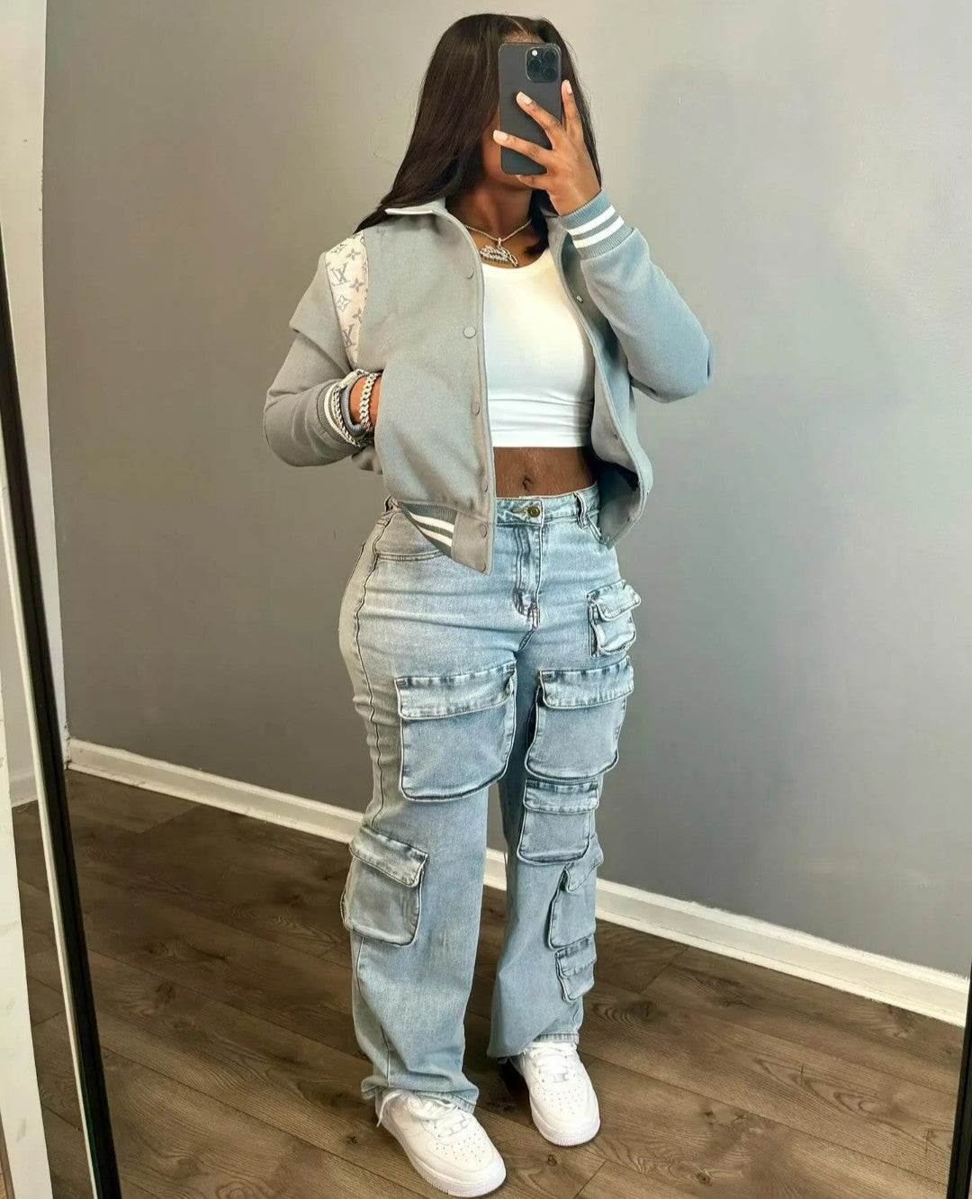 (Free Shipping)(Tariffs included in price) Latest design cargo women's denim pants multi 3D pockets ladies jeans trousers wide leg Streetwear