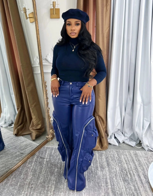 Load image into Gallery viewer, (Free Shipping)(Tariffs included in price)Solid Loose Zipper Detachable Pockets Pant for Women High Waist Pu Leather Trousers
