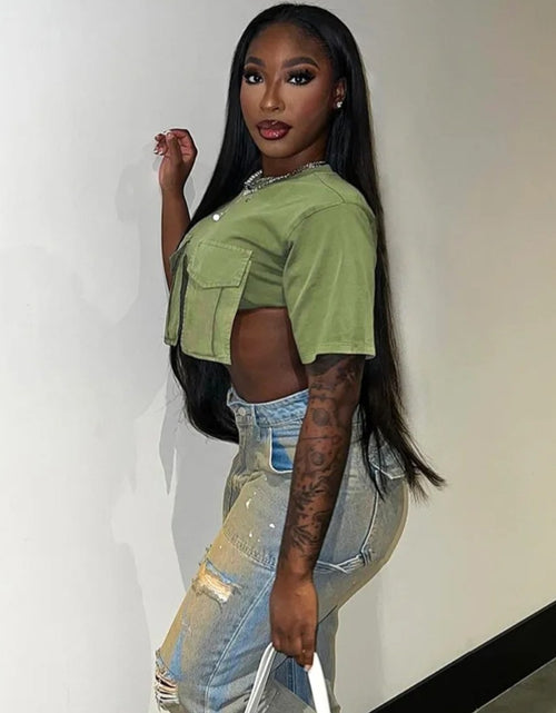 Load image into Gallery viewer, (Free Shipping)(Tariffs included in price) Solid Color O Neck Sexy Women Crop Tank Top oversized pockets
