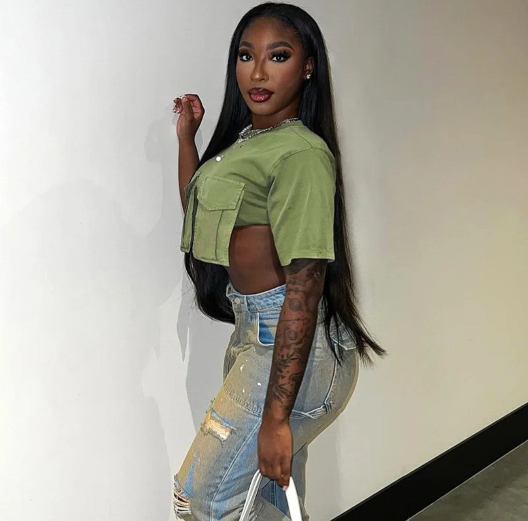 (Free Shipping)(Tariffs included in price) Solid Color O Neck Sexy Women Crop Tank Top oversized pockets