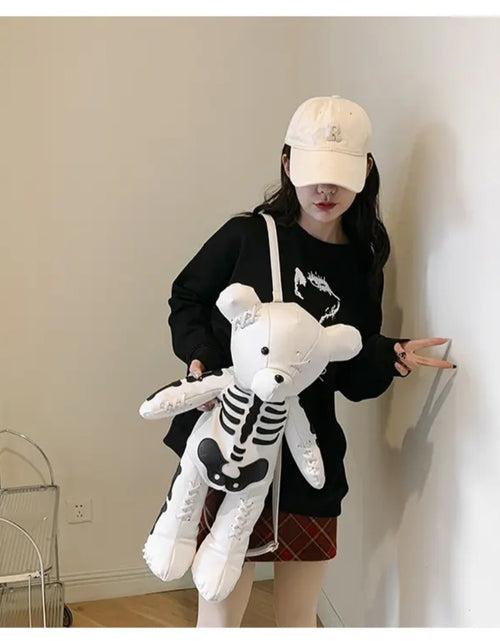 Load image into Gallery viewer, (Free Shipping)(Tariffs included in price) Funny Skeleton Bear Backpack PU Leather Artistic Personality Thriller Single Shoulder Crossbody Backpack Halloween Backpacks
