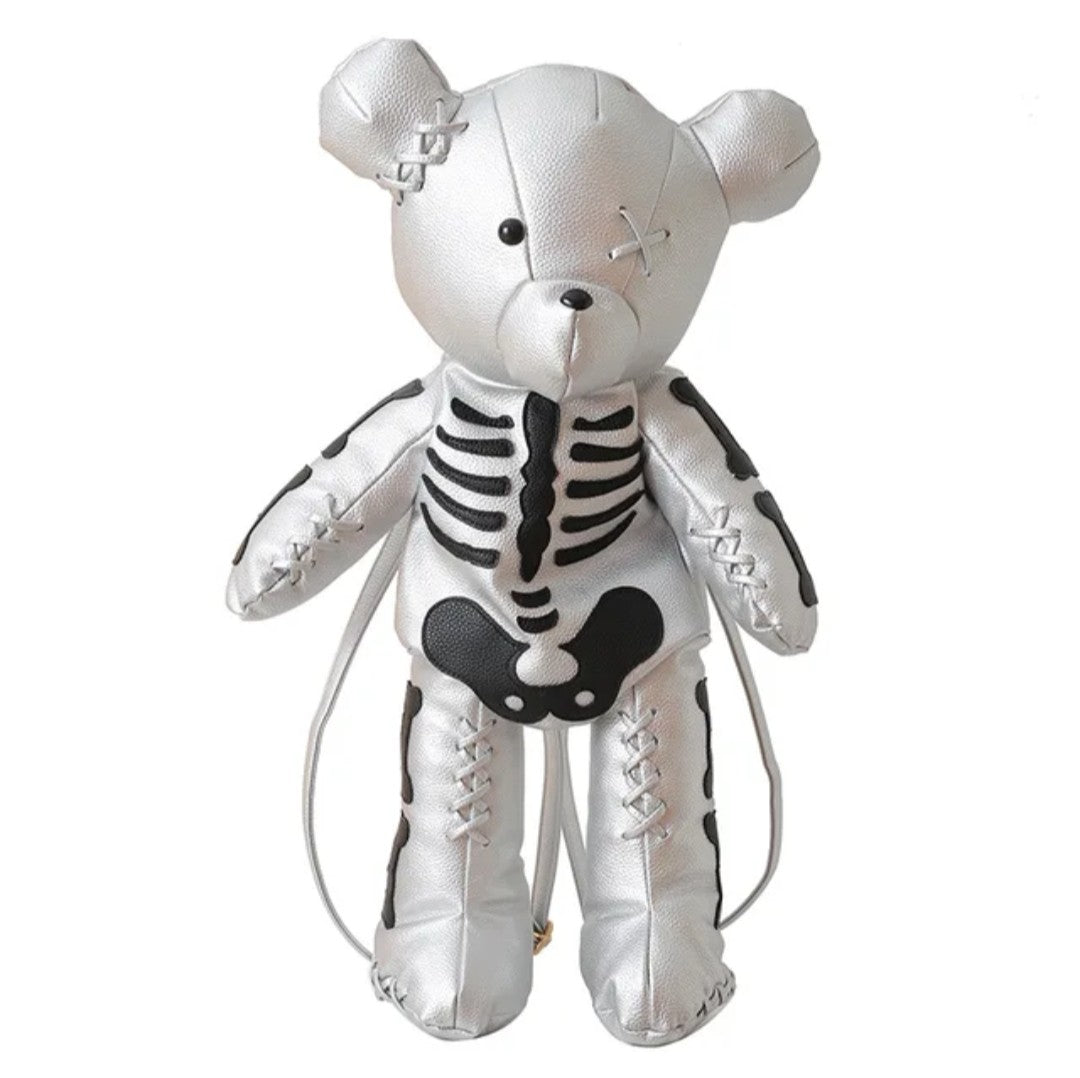 (Free Shipping)(Tariffs included in price) Funny Skeleton Bear Backpack PU Leather Artistic Personality Thriller Single Shoulder Crossbody Backpack Halloween Backpacks