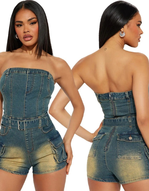 Load image into Gallery viewer, (Free Shipping)(Tariffs included in price) Retro Fashion Denim Bodycon Jumpsuit Women Sleeveless Backless Elasticity Washed Romper Female Overalls
