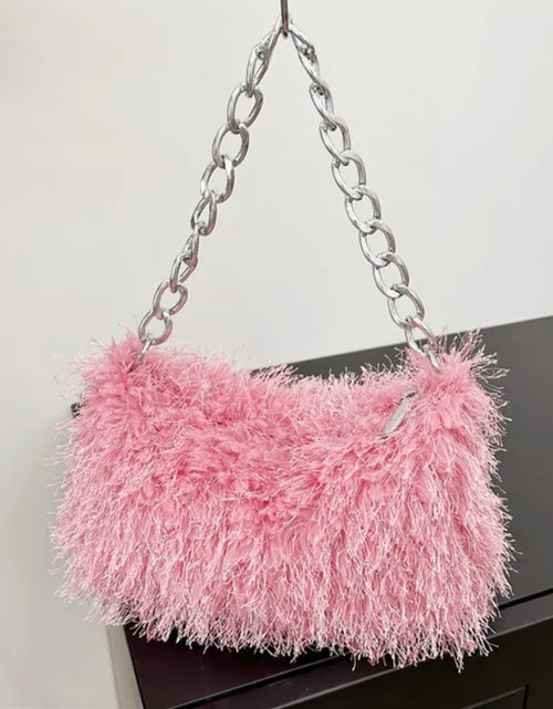 Load image into Gallery viewer, (Free Shipping) Plush Women's Hobos Underarm Bag Hot Girls Furry Clutch Shoulder Bag Luxury Faux Fur Female Fluffy Armpit Handbag
