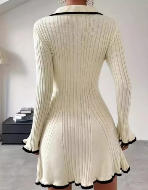 Load image into Gallery viewer, (Free Shipping)(Tariffs included in price) Vintage-style Mini Dress V-neck, Empire waistline, and long flare sleeves, slim fit and pencil silhouette, elegant look, beading decoration
