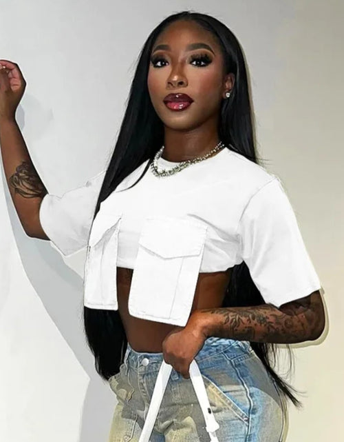 Load image into Gallery viewer, (Free Shipping)(Tariffs included in price) Solid Color O Neck Sexy Women Crop Tank Top oversized pockets
