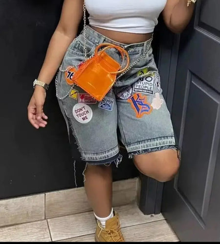 Summer Fashion Distressed cargo jeans high waist denim shorts trendy for women