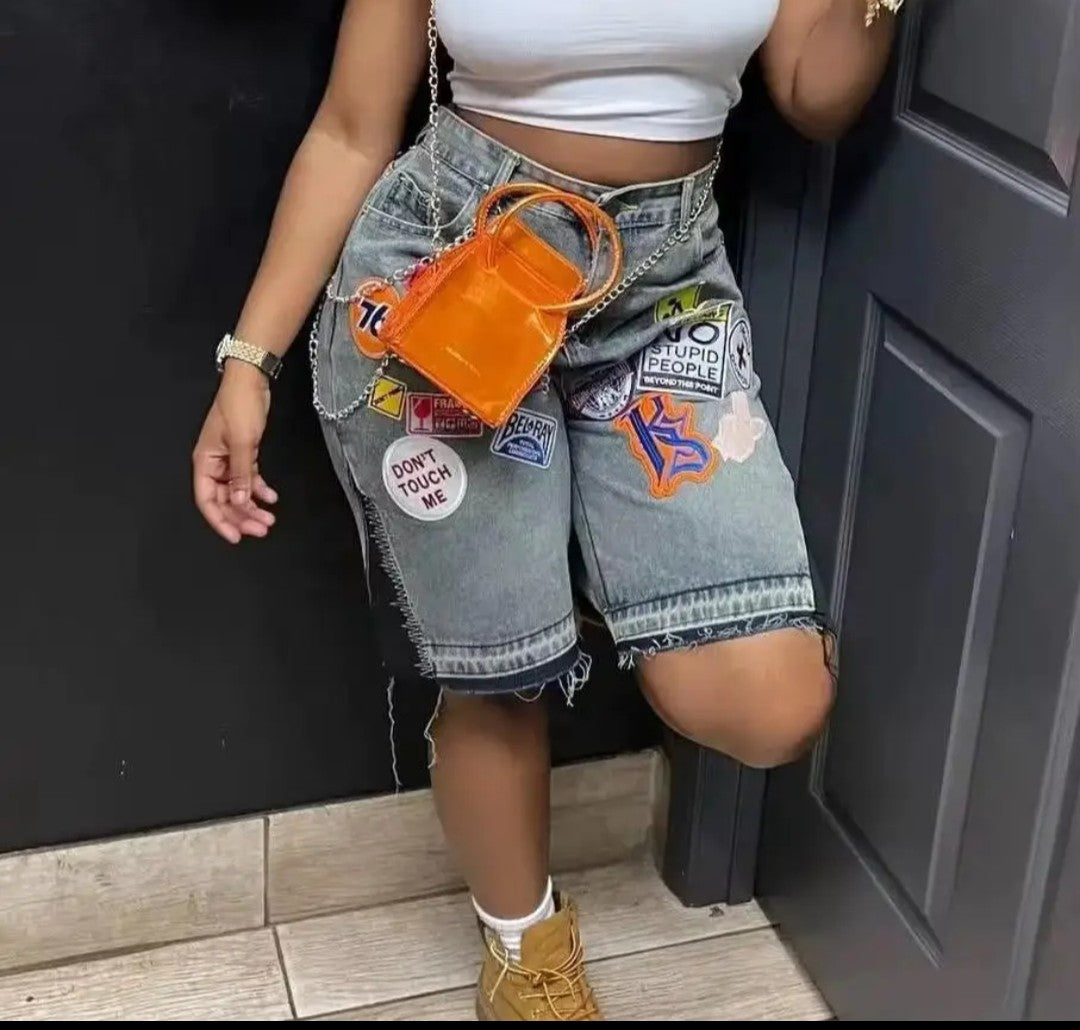 Summer Fashion Distressed cargo jeans high waist denim shorts trendy for women