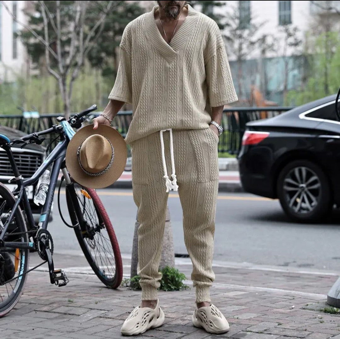 (Free Shipping)(Tariffs included in price) Stylish Jacquard Set For Men Soft Fabric With Stretch Fit Perfect For Relaxing or Casual Occasions