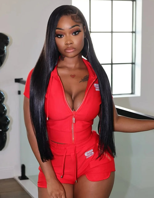 Load image into Gallery viewer, (Free Shipping)(Tariffs included in price) Stylish sexy slim pure color short sleeve shorts two-piece women's  sets
