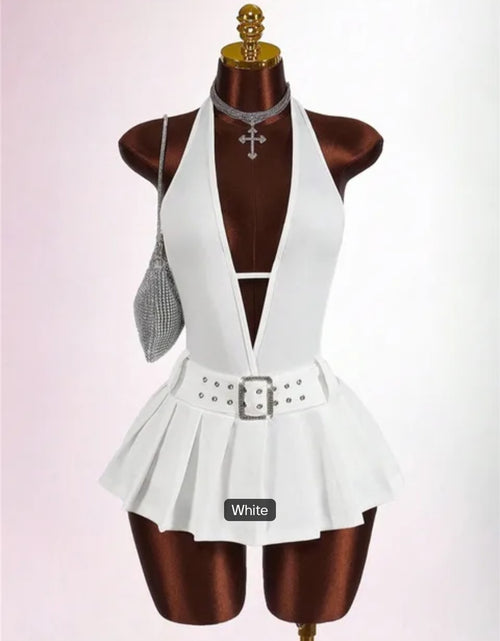 Load image into Gallery viewer, Fashion Deep V Backless A-line Mini Dresses Women Sleeveless Backless Lace up Slim Pleated Dress
