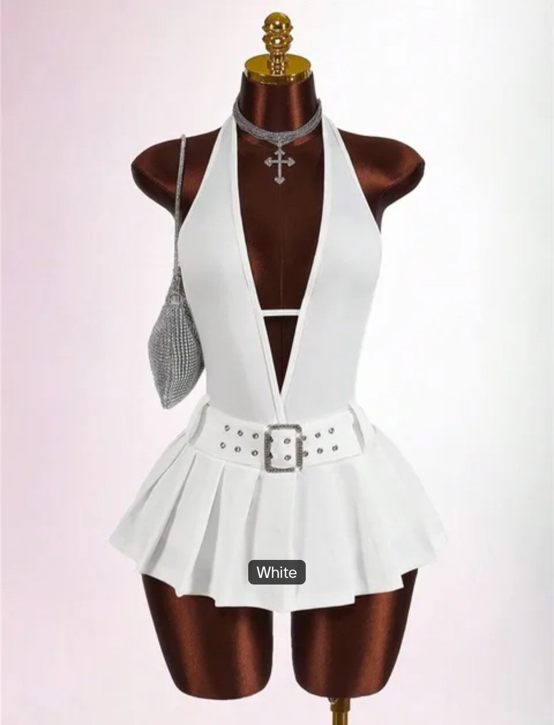 Fashion Deep V Backless A-line Mini Dresses Women Sleeveless Backless Lace up Slim Pleated Dress