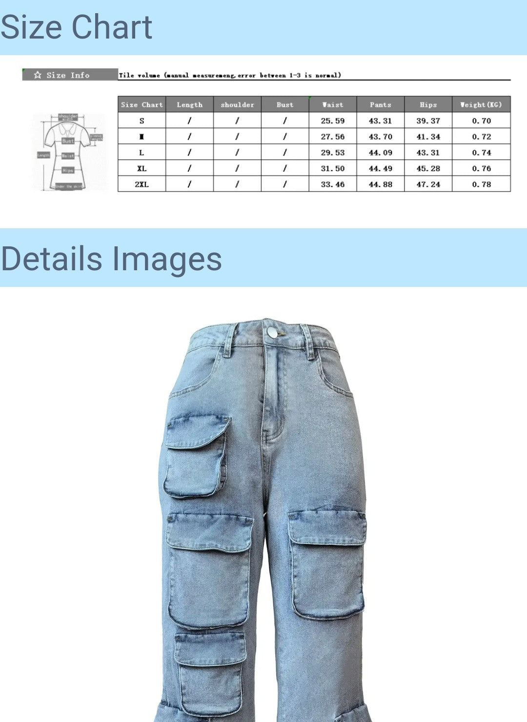 (Free Shipping)(Tariffs included in price) Latest design cargo women's denim pants multi 3D pockets ladies jeans trousers wide leg Streetwear