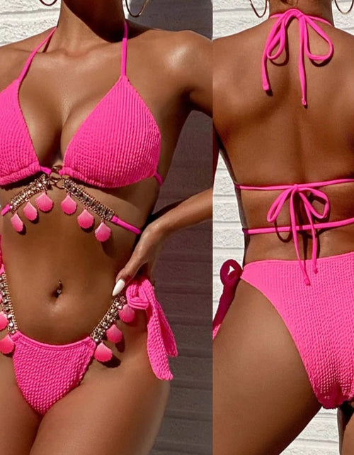 Load image into Gallery viewer, (Free Shipping)(Tariffs included in price) Two Pieces Set Swimwear Women Pink Sexy Girl Bikini
