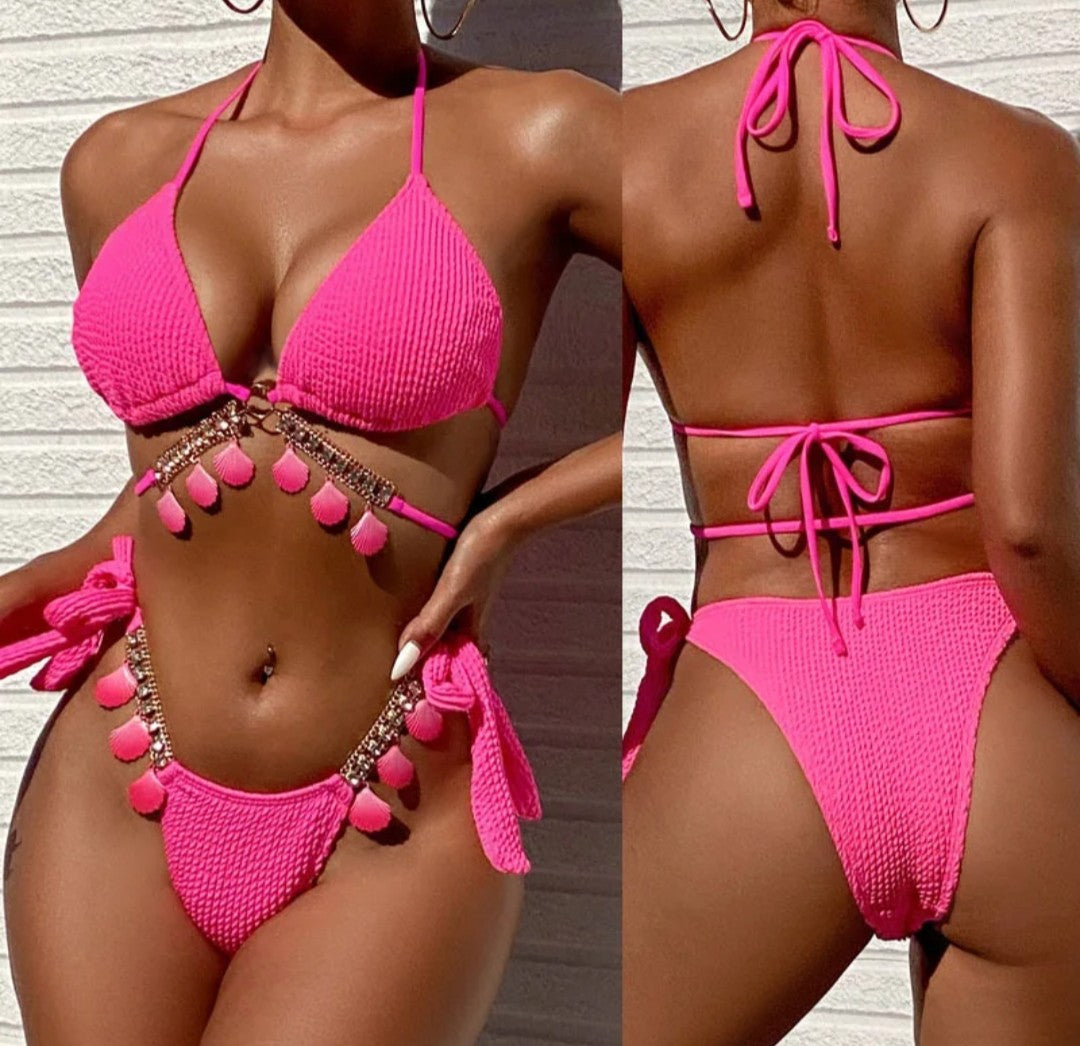 (Free Shipping)(Tariffs included in price) Two Pieces Set Swimwear Women Pink Sexy Girl Bikini