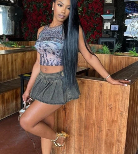 (Free Shipping)(Tariffs included in price) Rhinestone Graphic Print Tank Top Women Summer Y2K Clothes Casual Round Neck Sleeveless Crop Vest