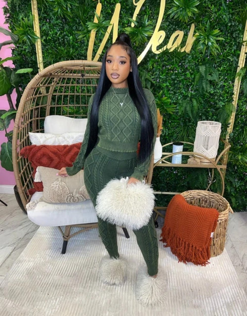 Load image into Gallery viewer, (Free Shipping)(Tariffs included in price) Autumn Hot Selling O-neck Retro Style Women Cotton Tracksuit Elastic Pullover Rhombus Two Piece Sweater Sets
