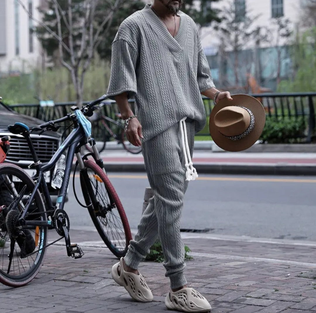 (Free Shipping)(Tariffs included in price) Stylish Jacquard Set For Men Soft Fabric With Stretch Fit Perfect For Relaxing or Casual Occasions