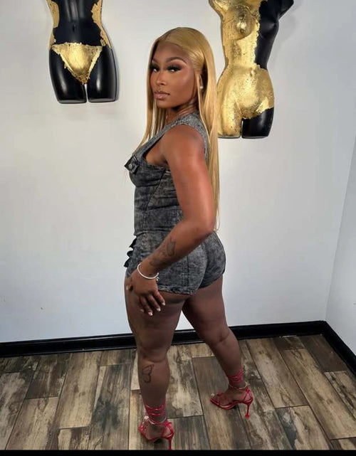 Load image into Gallery viewer, (Free Shipping)(Tariffs included in price) Sexy Sleeveless Denim Rompers Women Button Zipper Cargo Pockets
