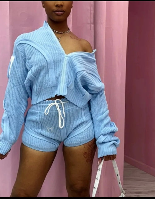 Load image into Gallery viewer, (Free Shipping)(Tariffs included in price) Loose Sports Sweater Top High Waist Shorts 2 Piece Set For Women
