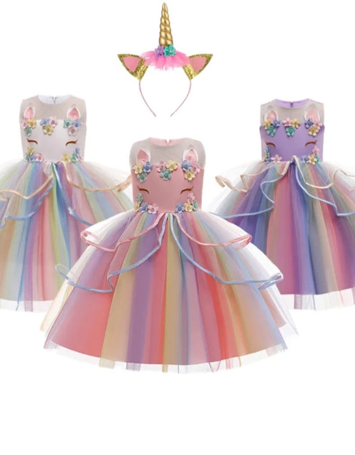 Load image into Gallery viewer, (Free Shipping)(Tariffs included in price) Children's Unicorn Party Princess  Dress Flower Girl Kids Wedding Party Dress
