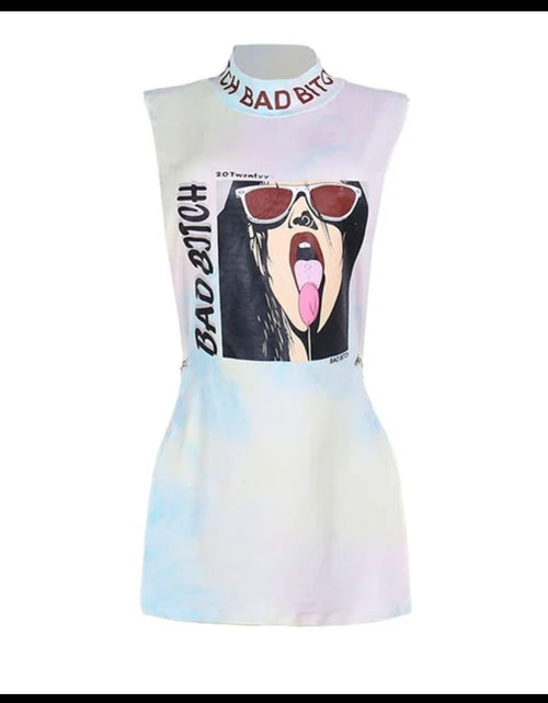 Load image into Gallery viewer, (Free Shipping)(Tariffs included in price) HigH Neck Letter Print Sexy Hollow Sleeveless Tank Dress Spicy Girl Loose T-shirt For Women
