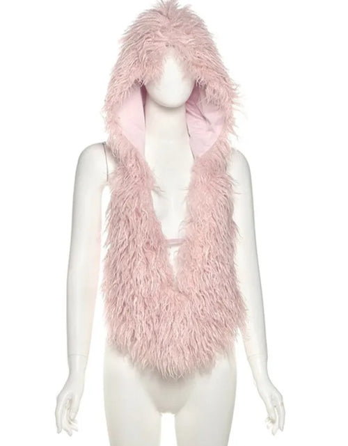 Load image into Gallery viewer, (Free Shipping)(Tariffs included in price) 2025 Fall Winter Fuax Fur Hooded Vests Coat Women Fashion Sleeveless Backless Furry Warm Outwear Tops
