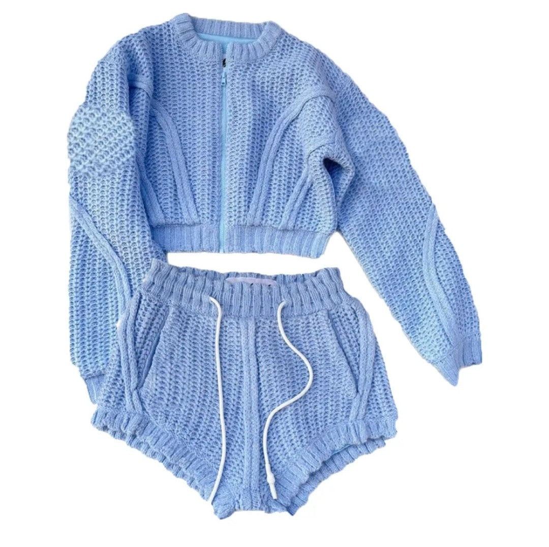 (Free Shipping)(Tariffs included in price) Loose Sports Sweater Top High Waist Shorts 2 Piece Set For Women