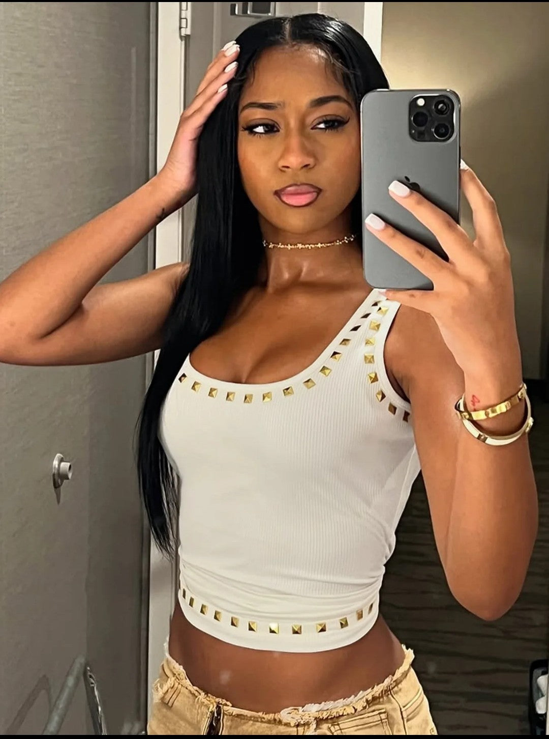 (Free Shipping)(Tariffs included in price) Sexy Rivet Sleeveless Tank Tops Slim Backless