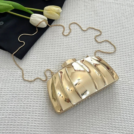 (Free Shipping)(Tariffs included in price) Designer Acrylic Square/Oval Shape Clutch Bag Gold Women Evening Party Bag Shiny Metal Shoulder Crossbody Bags Small Purse