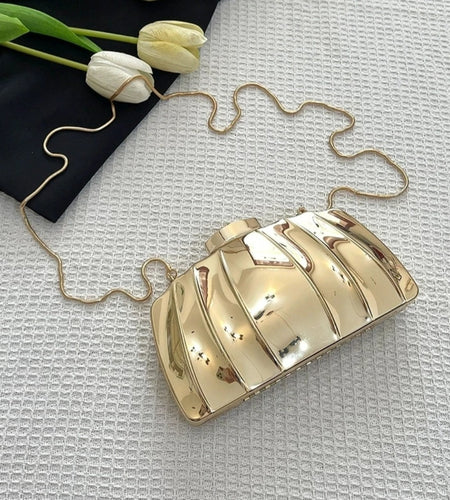 (Free Shipping)(Tariffs included in price) Designer Acrylic Square/Oval Shape Clutch Bag Gold Women Evening Party Bag Shiny Metal Shoulder Crossbody Bags Small Purse