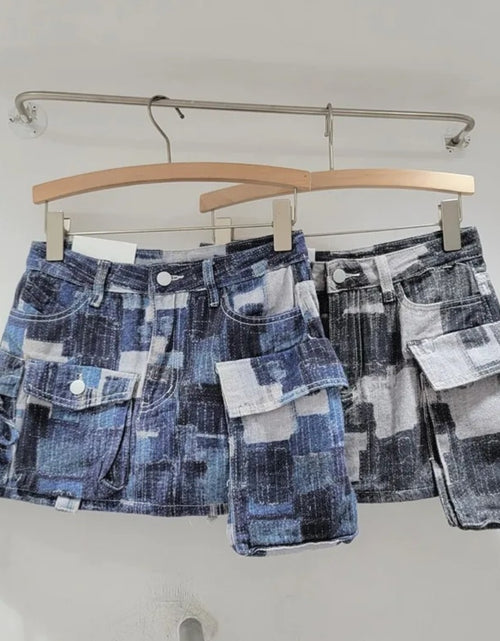 Load image into Gallery viewer, (Free Shipping) Women's denim mini skirt contrasting color multiple pocket patchwork cargo mini skirt
