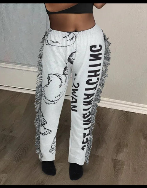 Load image into Gallery viewer, (Free Shipping)(Tariffs included in price) Hot Tassel Print Pants For  Women High Waist Skinny Straight Pants Casual Vintage Long Trousers
