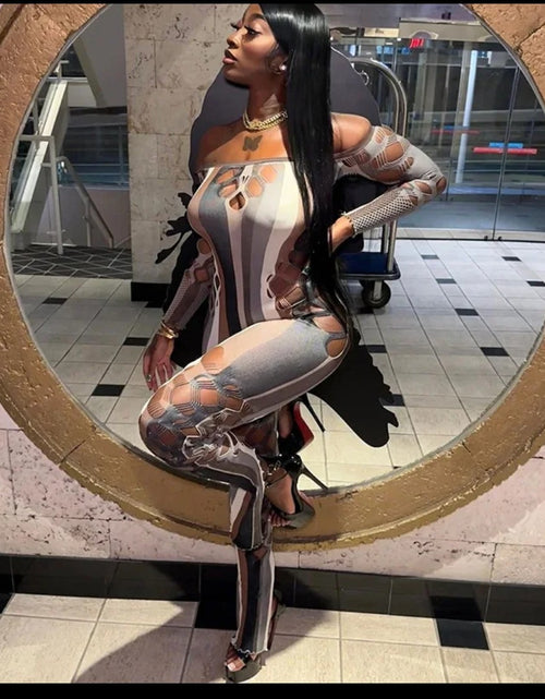 Load image into Gallery viewer, (Free Shipping)(Tariffs included in price) Sexy Hollowed Out Long Sleeve Jumpsuit Women's Romper Slim Off Shoulder Playsuit
