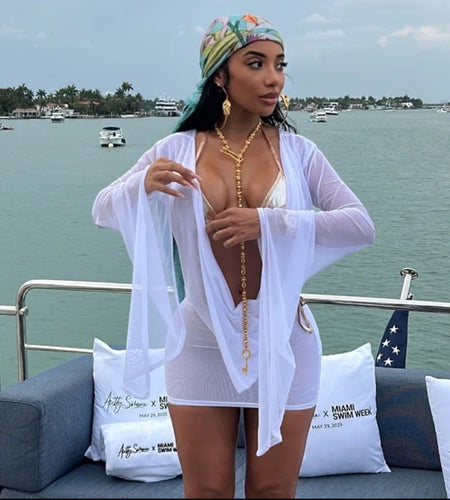 (Free Shipping)(Tariffs included in price) Wholesale Fashion Women Clothes 2025 Summer Boutique Beachwear Mesh Deep V Neck Dress