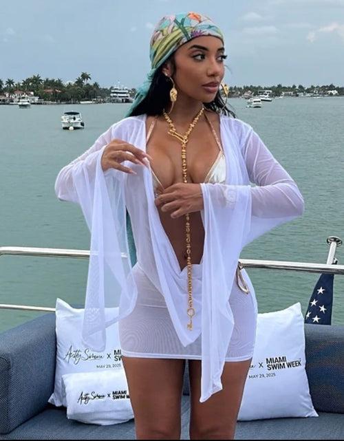 Load image into Gallery viewer, (Free Shipping)(Tariffs included in price) Wholesale Fashion Women Clothes 2025 Summer Boutique Beachwear Mesh Deep V Neck Dress

