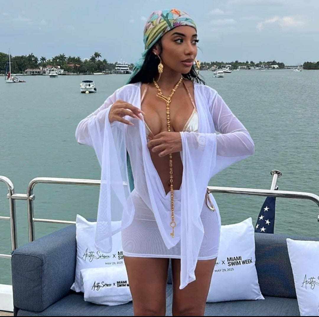 (Free Shipping)(Tariffs included in price) Wholesale Fashion Women Clothes 2025 Summer Boutique Beachwear Mesh Deep V Neck Dress