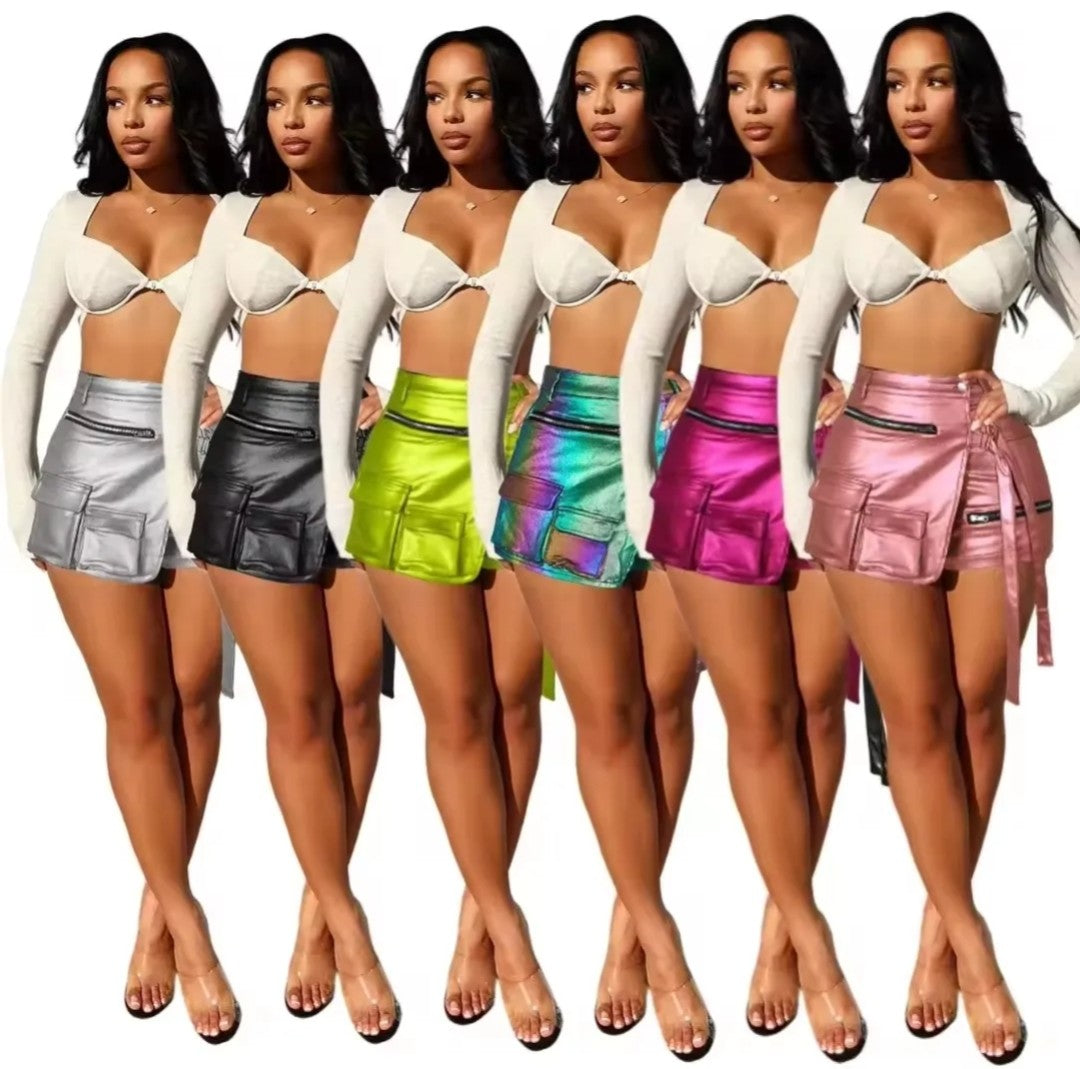 (Free Shipping)(Tariffs included in price) Women's Summer Clothing PU shorts casual solid color high waist Irregular cargo shorts pants skirts for women