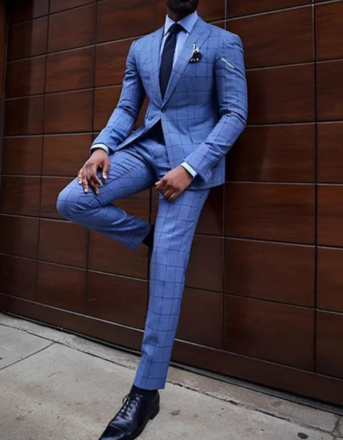 Load image into Gallery viewer, (Free Shipping)Men's 2 Piece Plaid Blazer Digital Print Suit Jacket with Zipper Fly Business Style
