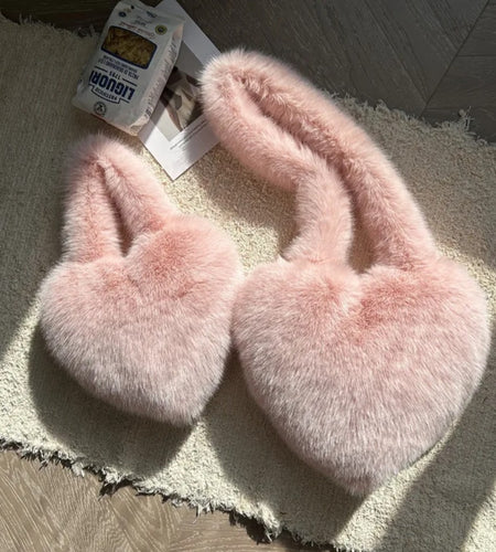 (Free Shipping)(Tariffs included in price) Fuax Fur Feather Love Heart Shaped Underarm Bag Ladies Trendy Long Tassel Plush Shoulder Bag Large Capacity Tote Handbag