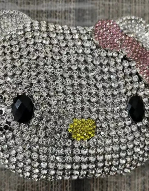 Load image into Gallery viewer, (Free Shipping)(Tariffs included in price) Kitty Head Anime Diamond Evening Clutch Rhinestone Bags New Gorgeous Unique Metallic Rhinestone Purses Wedding Clutches
