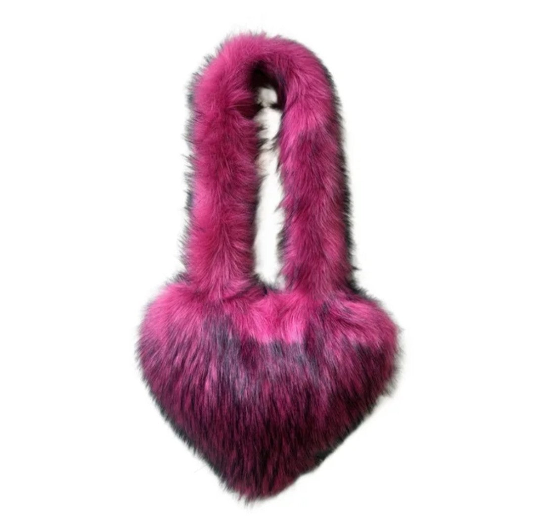 (Free Shipping)(Tariffs included in price) Woman's Faux Fur Heart Shaped Shoulder Crossbody Bag Winter Fur HandBags for women Female Clutch Purse Messenger Bag