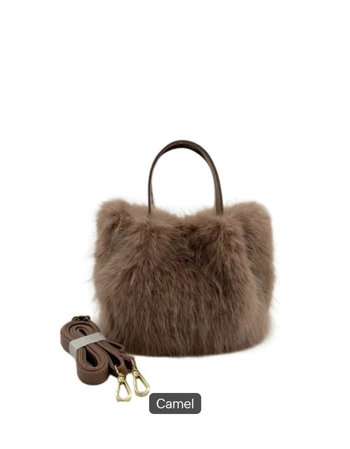 Load image into Gallery viewer, Large Capacity Bucket Bag Fashion Imitation Rabbit Fur Plush Bag Underarm Shoulder Tote Bags Winter Faux Fur Designer Handbag

