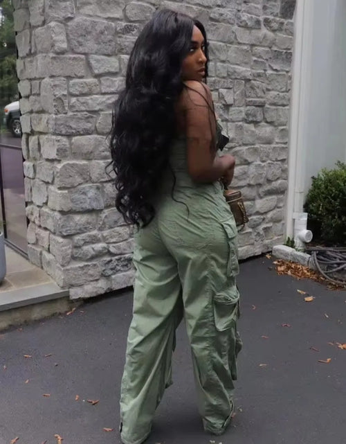 Load image into Gallery viewer, (Tariffs included in price) Plus Sizes available. Women's Romper style cargo pants jumpsuit. Sleeveless design and high waistline.
