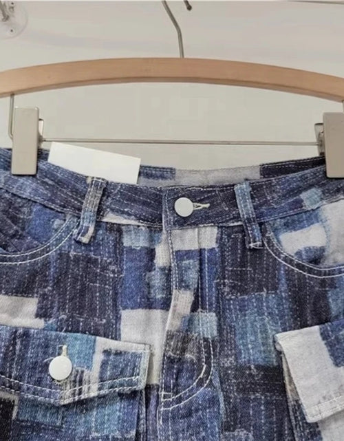 Load image into Gallery viewer, (Free Shipping) Women's denim mini skirt contrasting color multiple pocket patchwork cargo mini skirt
