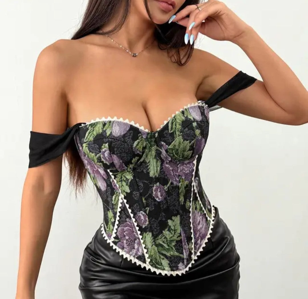 (Free Shipping)(Tariffs included in price) Vintage French bustier Top Jacquard Lace Corset with Boning Padding Retro style Baroque
