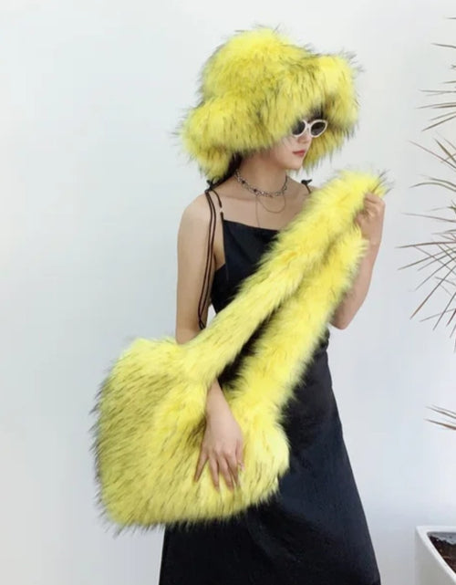 Load image into Gallery viewer, (Free Shipping)(Tariffs included in price)Designer Women's Luxury Furry Racoon Handbag Faux Fur Hat and Bag
