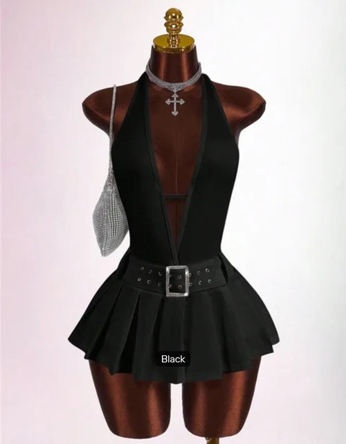 Load image into Gallery viewer, Fashion Deep V Backless A-line Mini Dresses Women Sleeveless Backless Lace up Slim Pleated Dress
