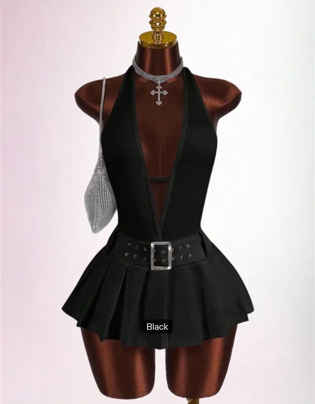 Fashion Deep V Backless A-line Mini Dresses Women Sleeveless Backless Lace up Slim Pleated Dress
